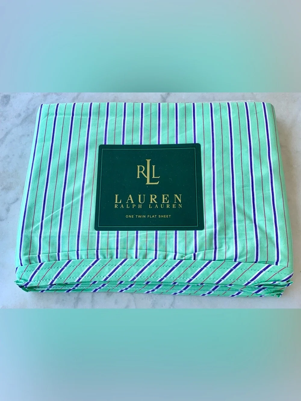 RALPH LAUREN HAMPTON BEACH CLUB TWIN FLAT SHEET NWT VINTAGE JITNEY GREEN STRIPE
